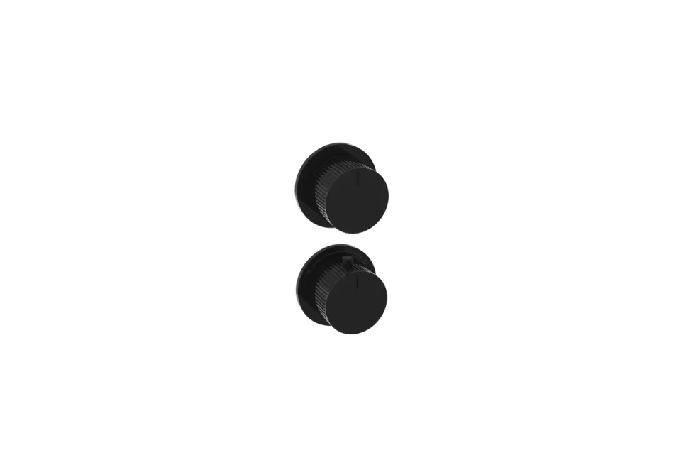 Saneux Cos 2 Way Thermostatic Shower Ring Valve Kit - W/ Fluted Handle - Portrait & Landscape - Satin Black detail view - Image 2
