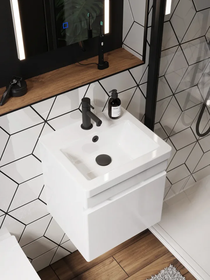 Saneux Air 40cm 1 Door Wall Mounted Unit - Gloss White detail view - Image 4