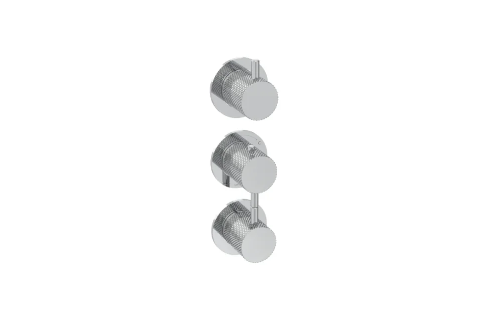 Saneux Cos 3 Way Thermostatic Shower Ring Valve Kit - W/ Knurled Handle - Portrait & Landscape - Chrome detail view - Image 2