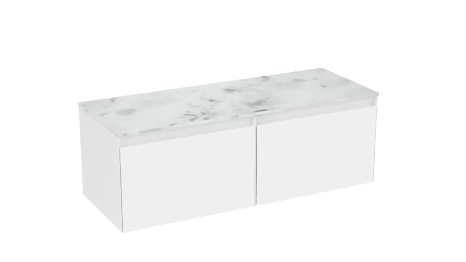 Saneux Uni 120cm 2 Drawer Wall Mounted Unit - Matte White detail view - Image 2