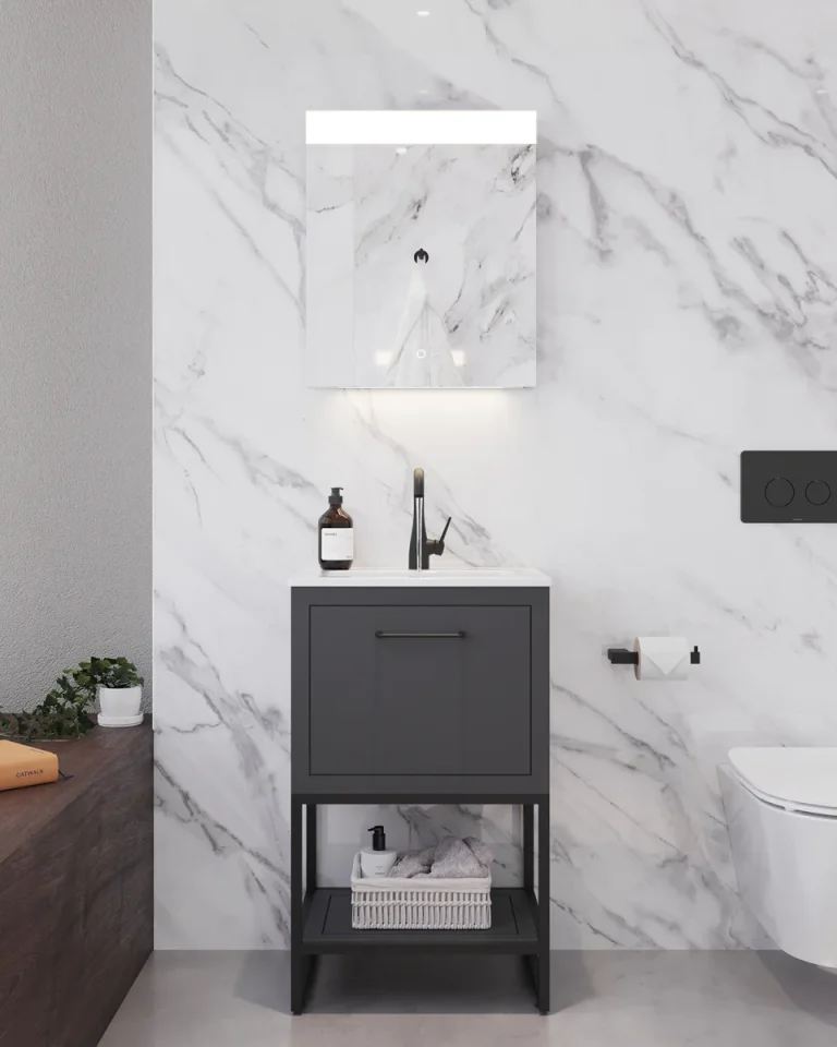 Saneux Kingsbury 50cm 1 Drawer Floor Standing Unit - Matte Anthracite detail view - Image 10
