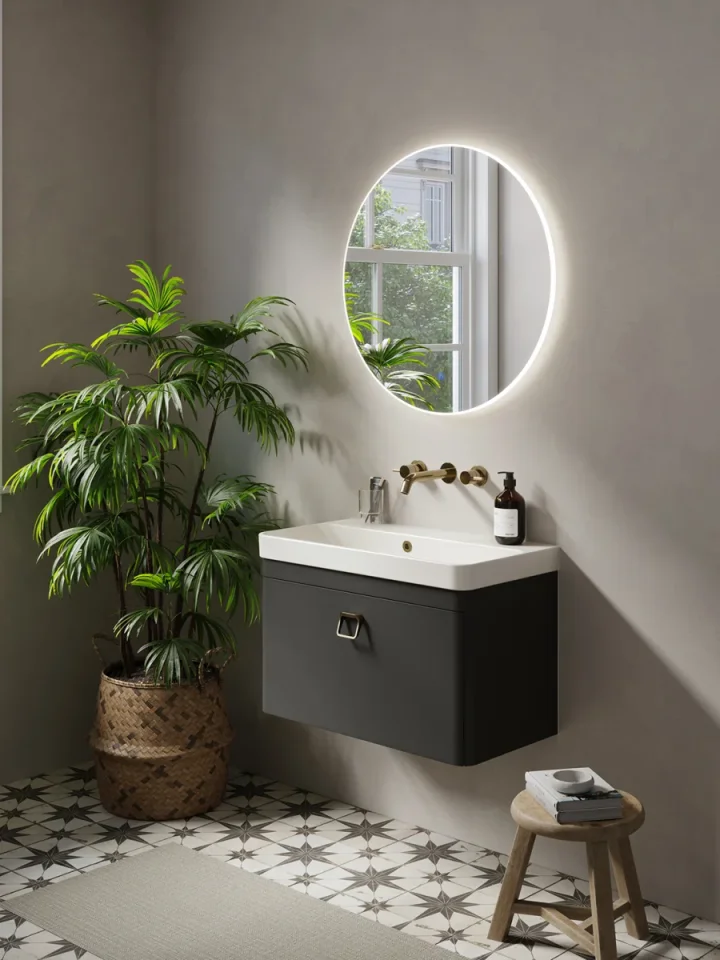 Saneux Hyde 70cm 1 Drawer Wall Mounted Unit - Matte Anthracite detail view - Image 2