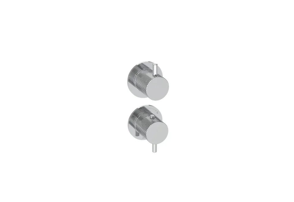 Saneux Cos 2 Way Thermostatic Shower Ring Valve Kit - W/ Knurled Handle - Portrait & Landscape - Chrome detail view - Image 2