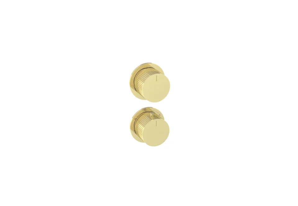 Saneux Cos 2 Way Thermostatic Shower Ring Valve Kit - W/ Fluted Handle - Portrait & Landscape - Brushed Brass detail view - Image 2
