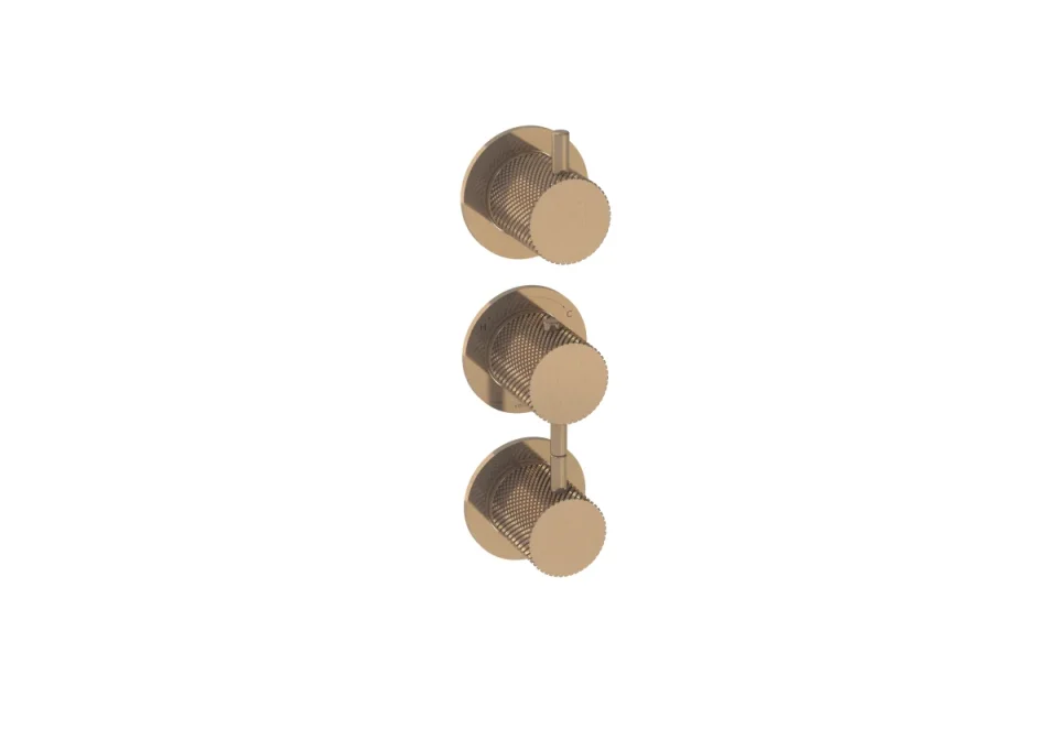 Saneux Cos 3 Way Thermostatic Shower Ring Valve Kit - W/ Knurled Handle - Portrait & Landscape - Brushed Bronze detail view - Image 2