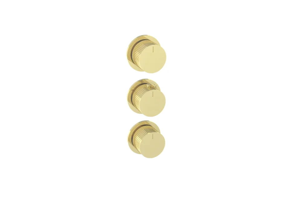 Saneux Cos 3 Way Thermostatic Shower Ring Valve Kit - W/ Fluted Handle - Portrait & Landscape - Brushed Brass detail view - Image 2