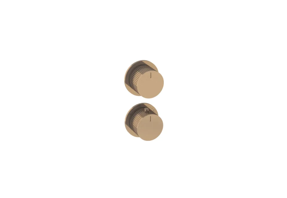 Saneux Cos 2 Way Thermostatic Shower Ring Valve Kit - W/ Fluted Handle - Portrait & Landscape - Brushed Bronze detail view - Image 2