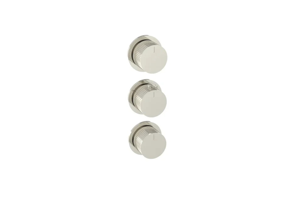 Saneux Cos 3 Way Thermostatic Shower Ring Valve Kit - W/ Fluted Handle - Portrait & Landscape - Brushed Nickel detail view - Image 2
