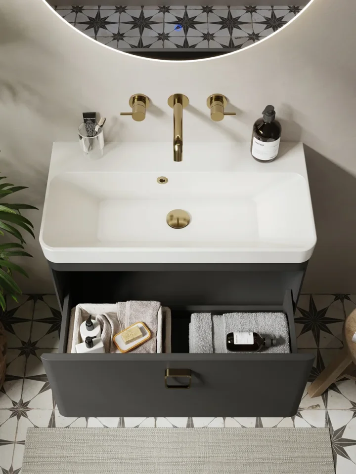 Saneux Hyde 70cm 1 Drawer Wall Mounted Unit - Matte Anthracite detail view - Image 3