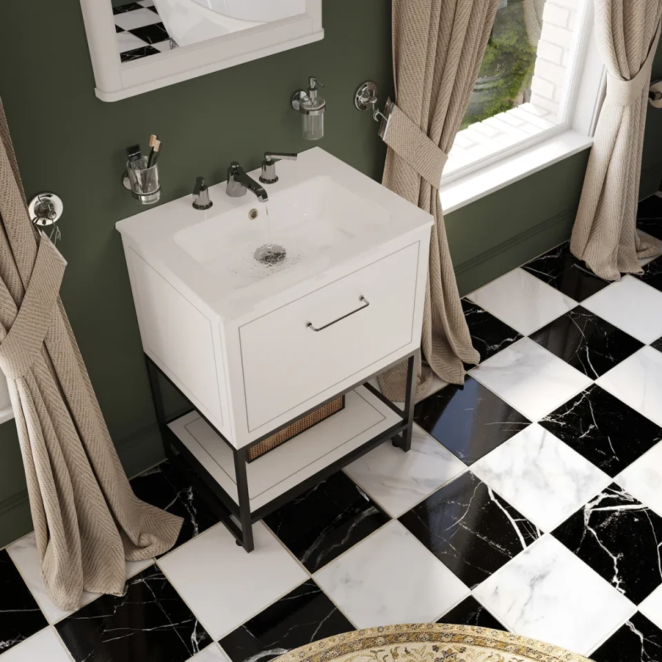 Saneux Kingsbury 60cm 1 Drawer Floor Standing Unit - Matte White detail view - Image 11
