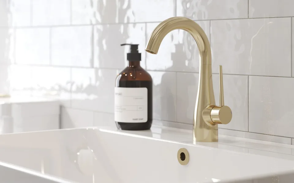 Saneux Eden Basin Mixer - Brushed Brass detail view - Image 4