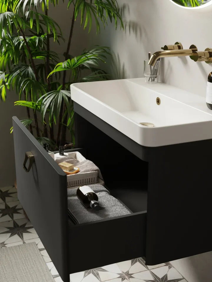 Saneux Hyde 70cm 1 Drawer Wall Mounted Unit - Matte Anthracite detail view - Image 4