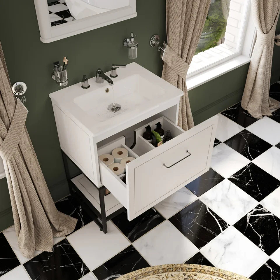 Saneux Kingsbury 60cm 1 Drawer Floor Standing Unit - Matte White detail view - Image 13