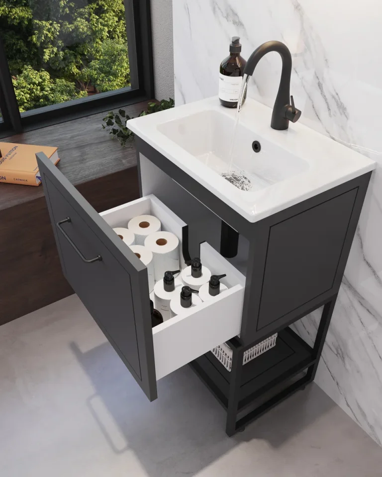 Saneux Kingsbury 50cm 1 Drawer Floor Standing Unit - Matte Anthracite detail view - Image 17