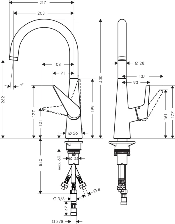 Hansgrohe Talis M51 Manual Kitchen Mixers 555 X 310 X 80mm Chrome detail view - Image 2