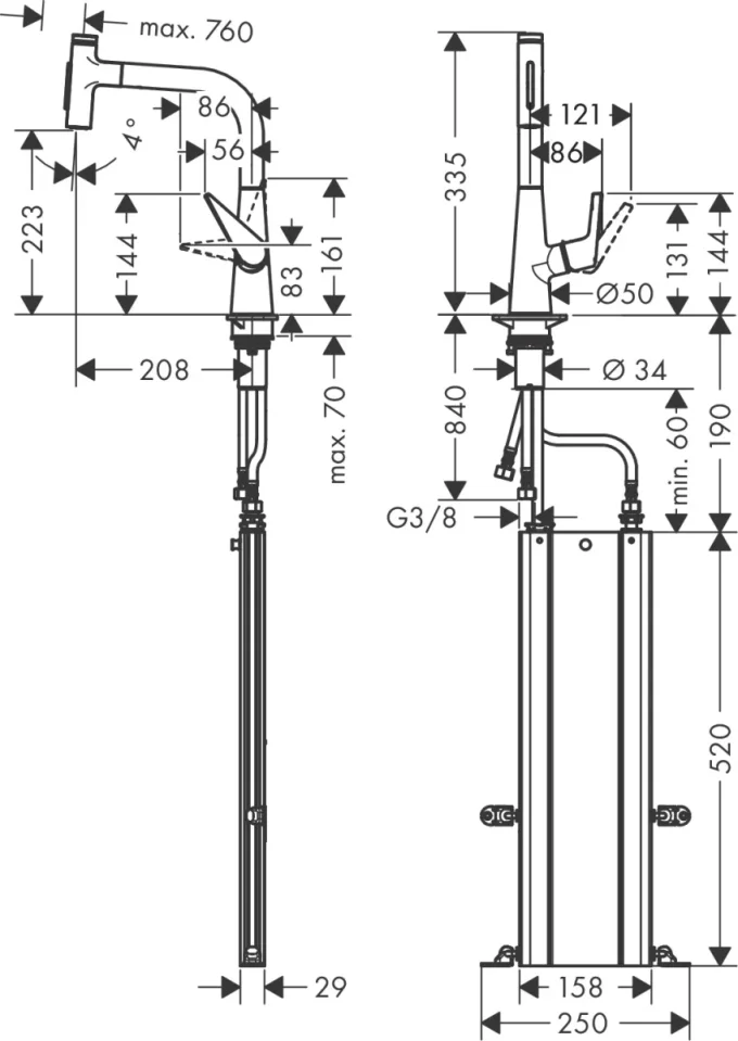 Hansgrohe Talis Select M51 Manual Kitchen Mixers 555 X 308 X 107mm Chrome detail view - Image 2
