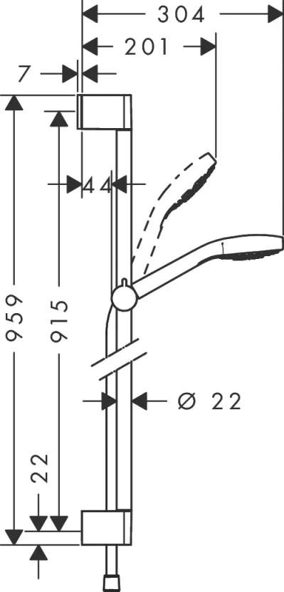 Hansgrohe Croma Select S Shower Rail Sets 1002 X 149 X 65mm White/chrome detail view - Image 3