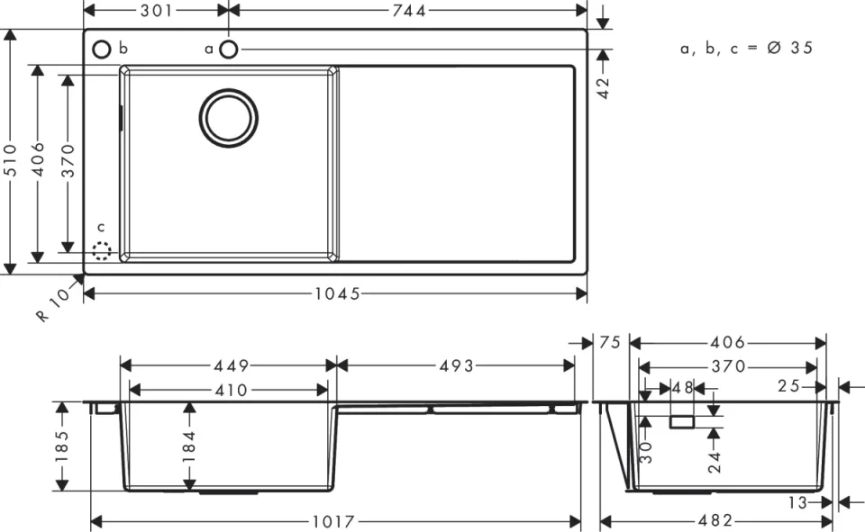 Hansgrohe S71 Sinks 1100 X 670 X 225mm Stainless Steel detail view - Image 2
