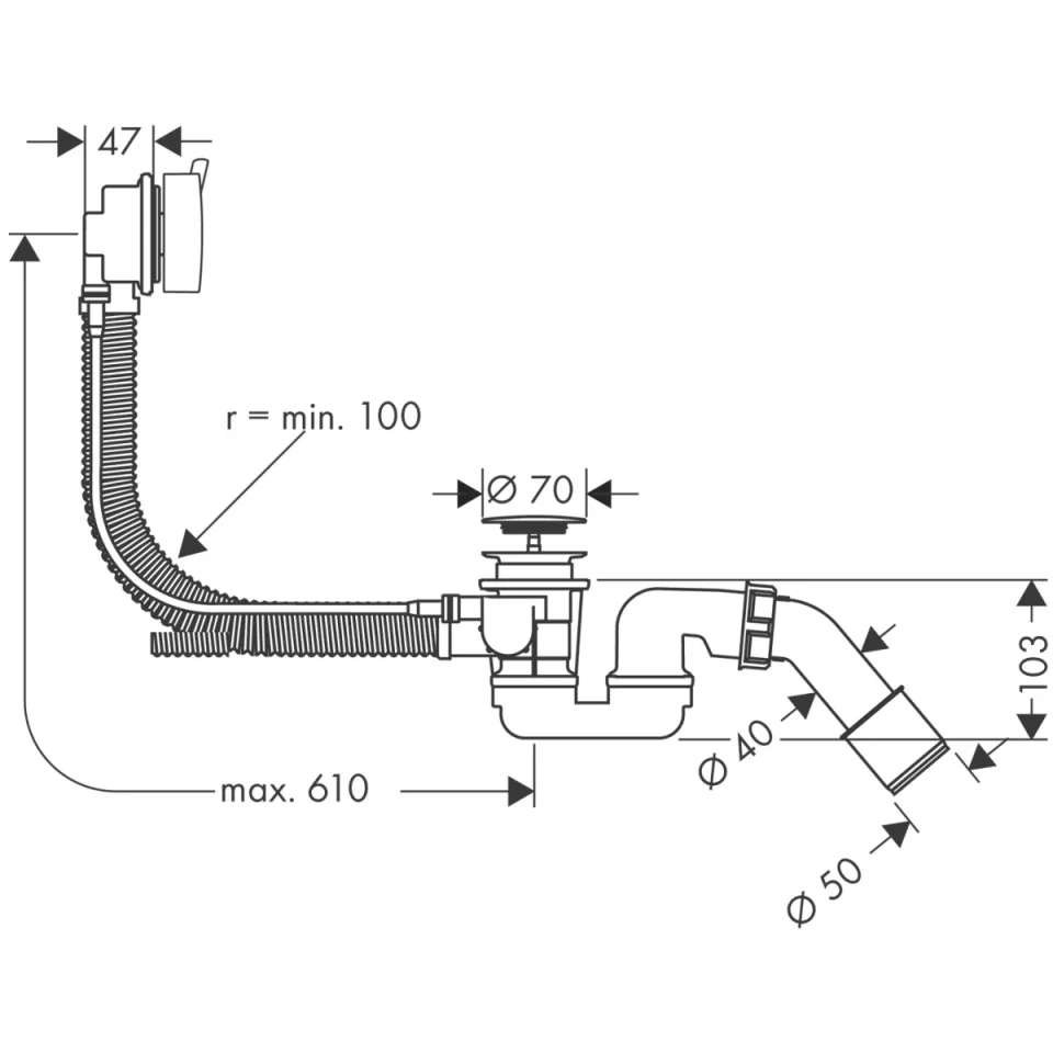 Axor Basic Set For Bath Filler With Waste And Overflow 600 X 280 X 95mm Gold - Polished detail view - Image 2