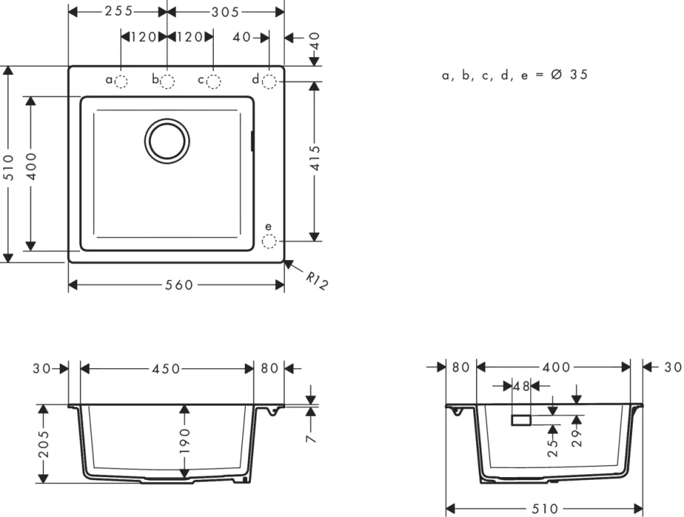 Hansgrohe S51 Sinks 720 X 560 X 315mm Black detail view - Image 2