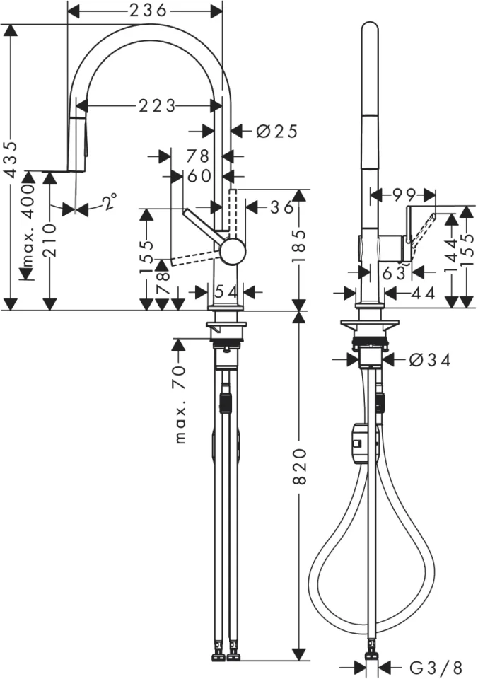 Hansgrohe Talis M54 Manual Kitchen Mixers 555 X 310 X 80mm Stainless Steel detail view - Image 2