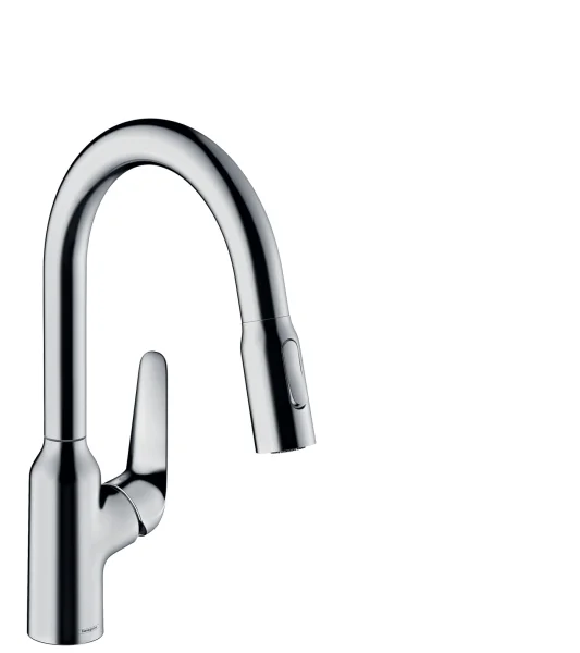 Hansgrohe Focus M42 Single Lever Kitchen Mixer 180 With Pull-out Spray, 2 Spray Modes Chrome