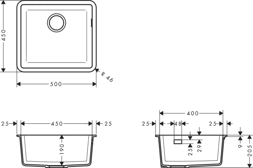 Hansgrohe S51 Sinks 725 X 590 X 315mm Black detail view - Image 2