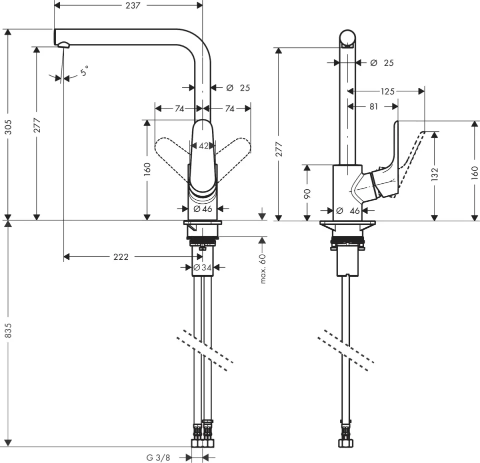 Hansgrohe Focus M41 Manual Kitchen Mixers 409 X 315 X 83mm Chrome detail view - Image 3