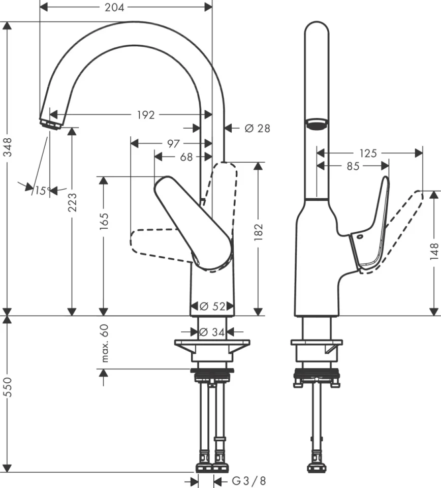 Hansgrohe Focus M42 Manual Kitchen Mixers 559 X 312 X 88mm Stainless Steel detail view - Image 2