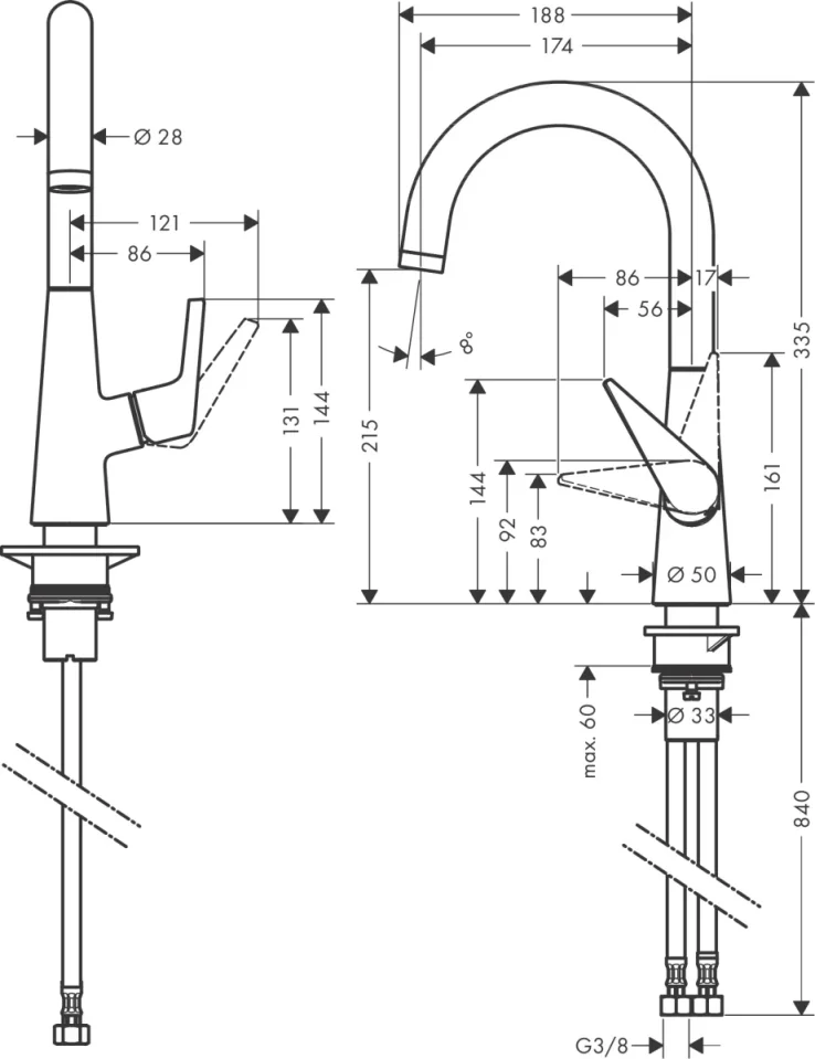Hansgrohe Talis M51 Manual Kitchen Mixers 556 X 315 X 88mm Chrome detail view - Image 2