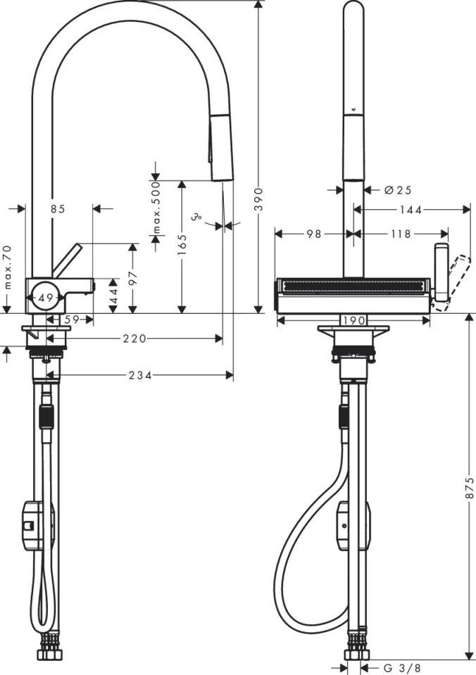 Hansgrohe Aquno Select M81 Manual Kitchen Mixers 395 X 570 X 210mm Chrome detail view - Image 2