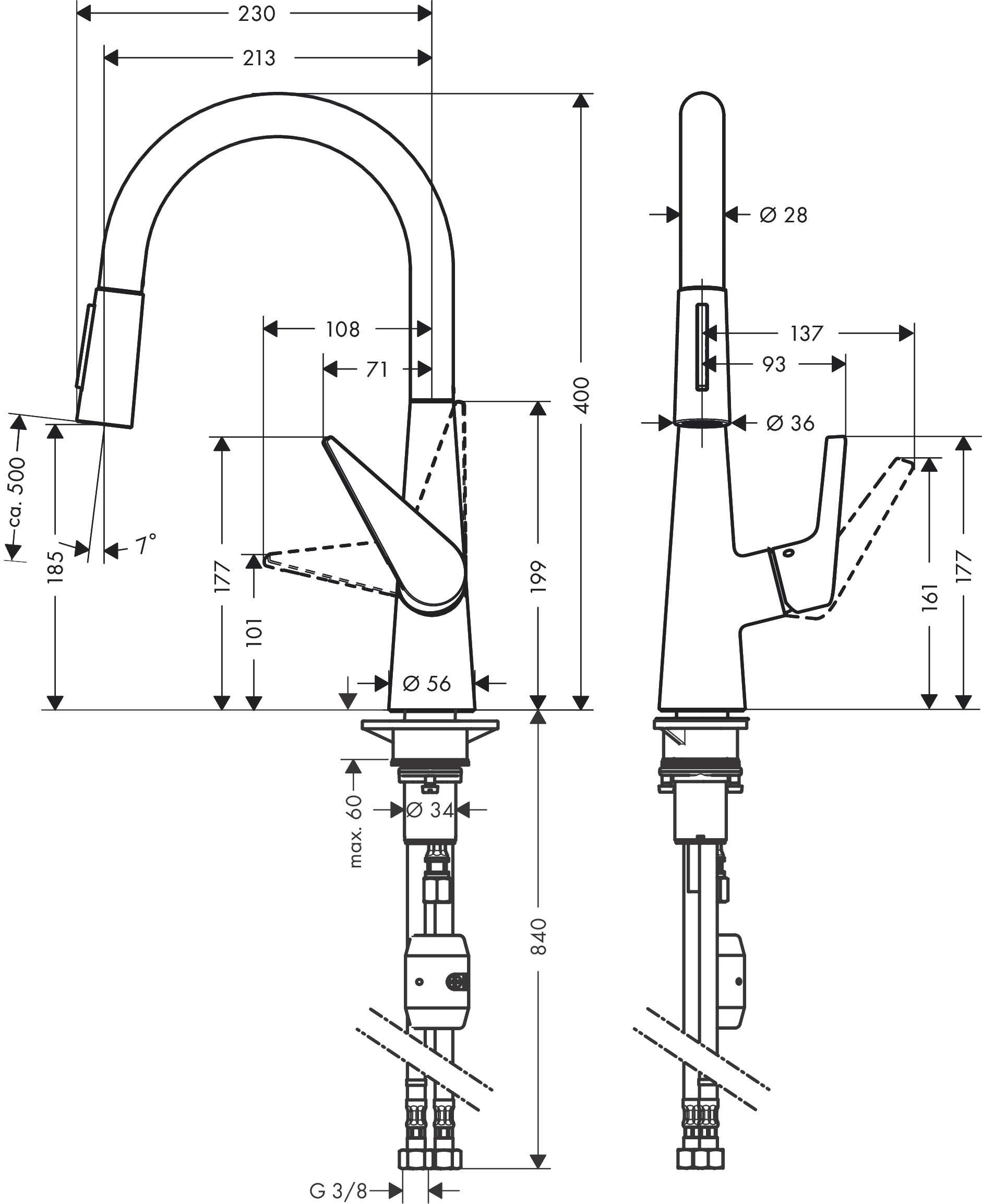 Hansgrohe Talis M51 Manual Kitchen Mixers 560 X 310 X 85mm Stainless Steel detail view - Image 2