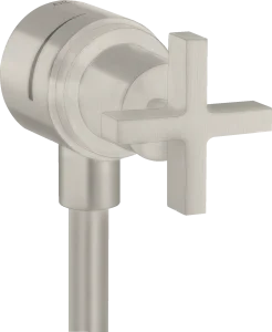 Axor Citterio Wall Outlet Stop With Non-return Valve, Shut-off Valve And Cross Handle Stainless Steel Optic