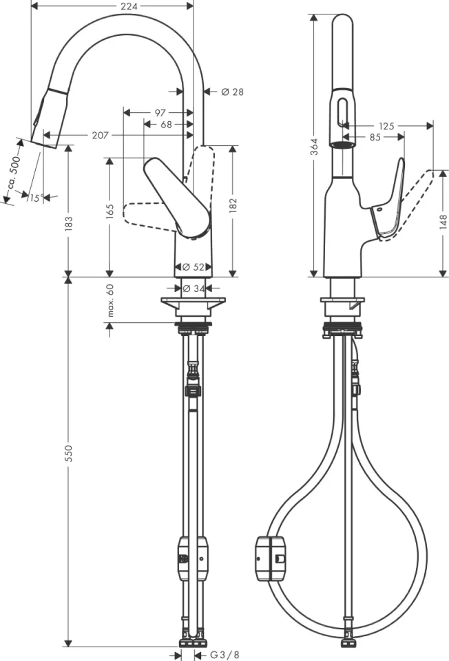 Hansgrohe Focus M42 Manual Kitchen Mixers 559 X 312 X 88mm Stainless Steel detail view - Image 2