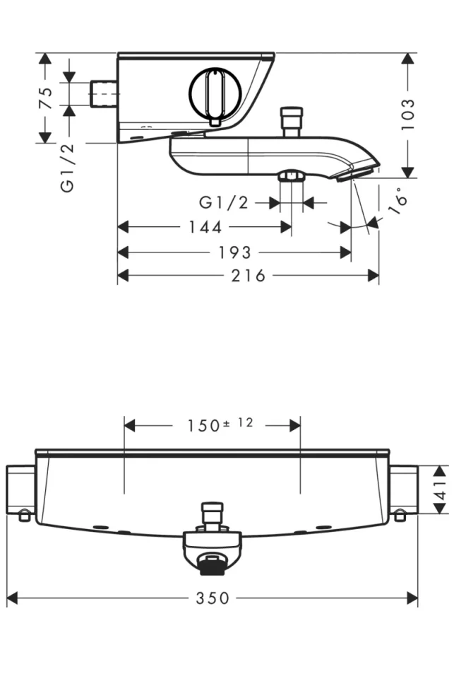 Hansgrohe Ecostat Select Thermostatic Bath Filler Mixer Exposed 425 X 310 X 150mm Chrome detail view - Image 3