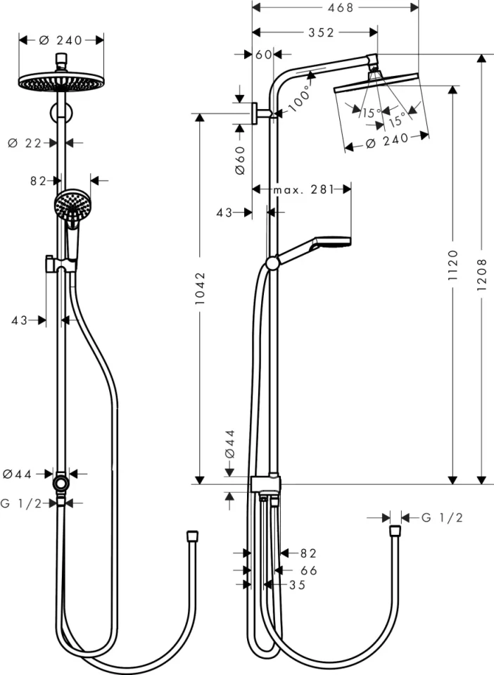 Hansgrohe Crometta S Shower Pipes Universal 1150 X 360 X 110mm Chrome detail view - Image 2