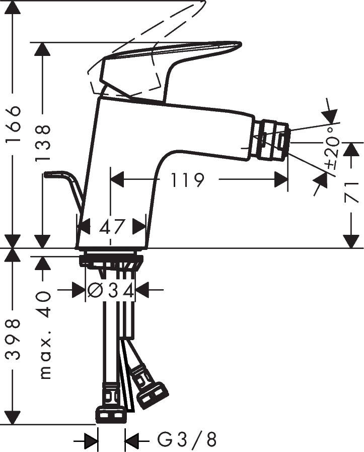 Hansgrohe Logis Bidet Mixers 350 X 175 X 70mm Chrome detail view - Image 2