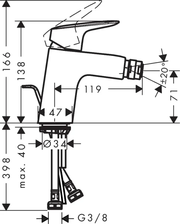 Hansgrohe Logis Bidet Mixers 350 X 175 X 70mm Chrome detail view - Image 2