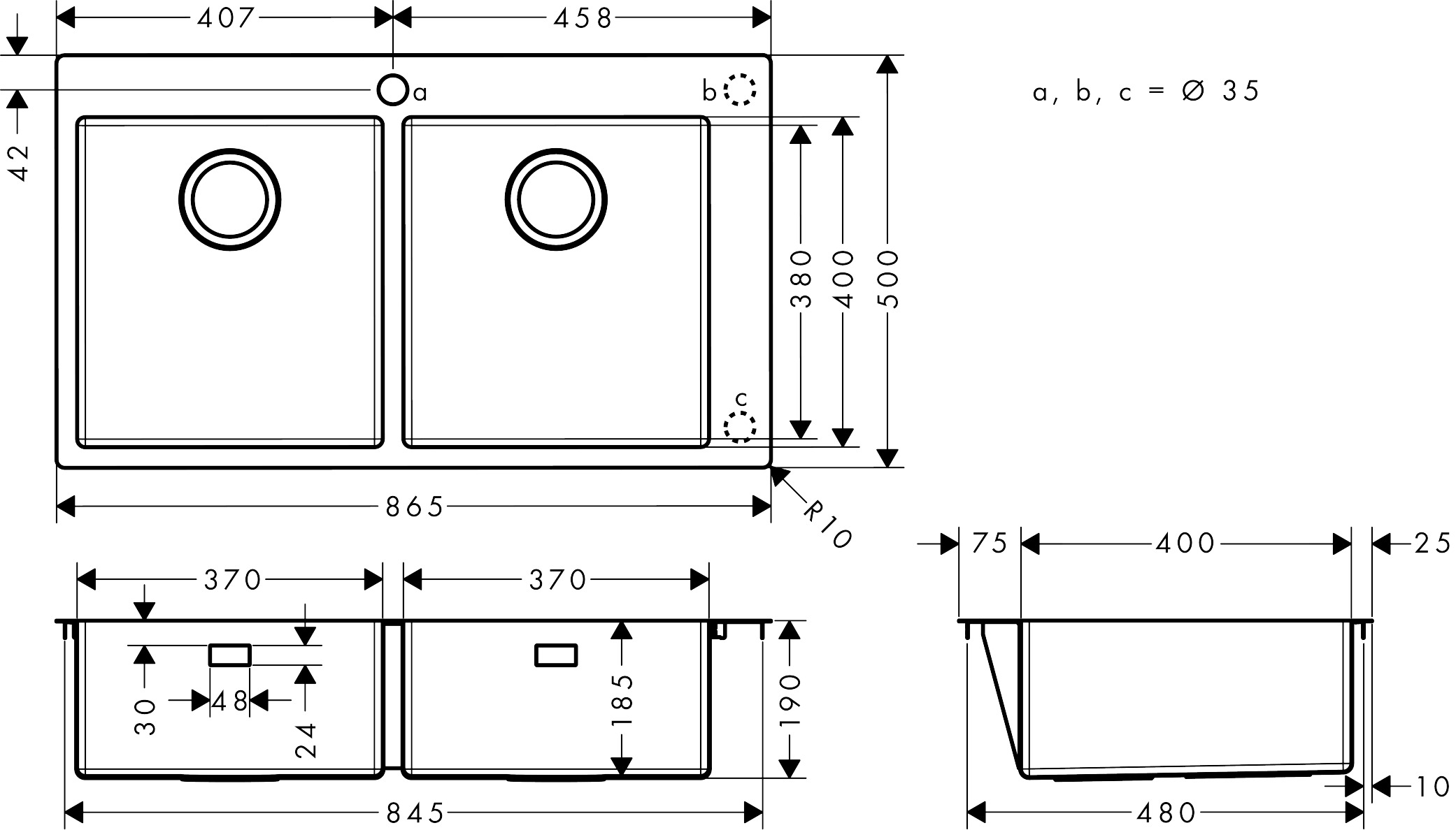 Hansgrohe S71 Sinks 970 X 670 X 220mm Stainless Steel detail view - Image 2