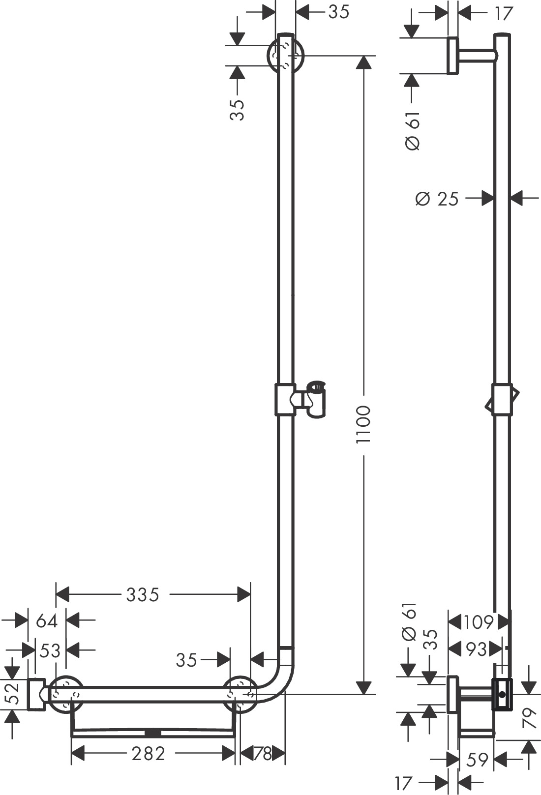 Hansgrohe Unica Wallbars 1100 X 360 X 110mm White/chrome detail view - Image 2