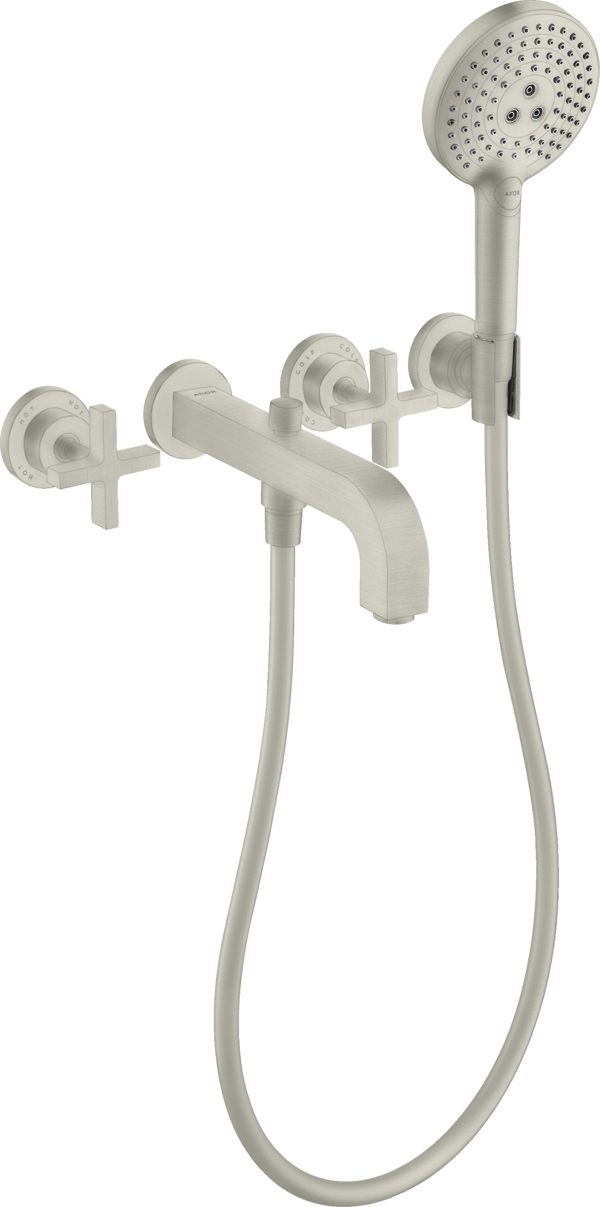 Axor Citterio 3-hole Bath Mixer For Concealed Installation Wall-mounted With Cross Handles And Escutcheons Stainless Steel Optic