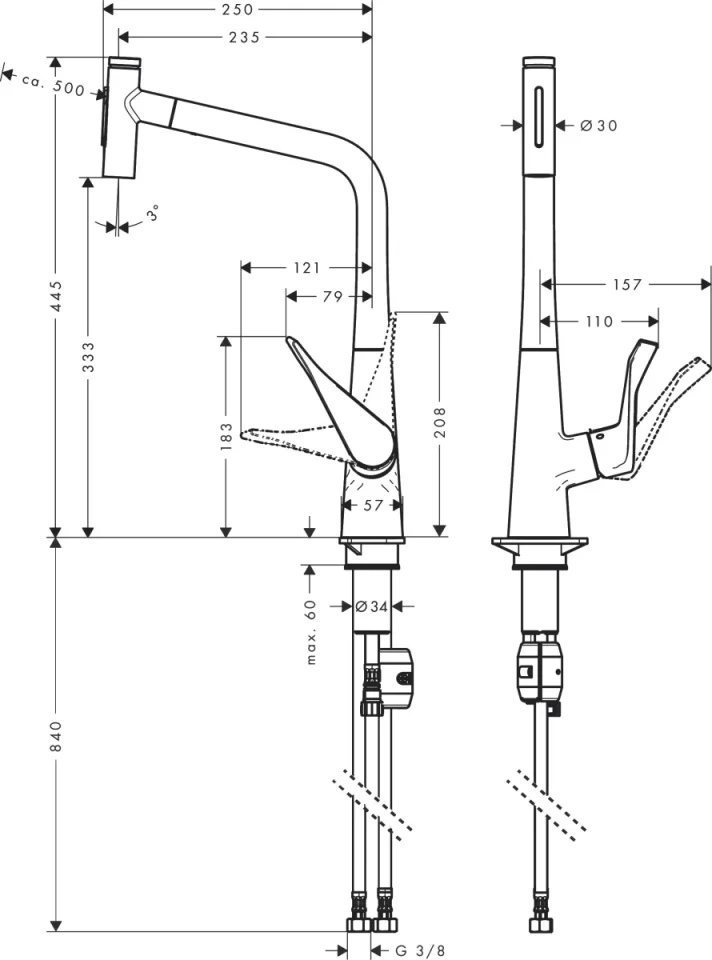 Hansgrohe Metris Select M71 Manual Kitchen Mixers 560 X 320 X 85mm Chrome detail view - Image 2