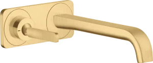 Axor Citterio E Single Lever Basin Mixer Wall-mounted With Pin Handle, Spout 221 Mm And Plate Brushed Gold Optic