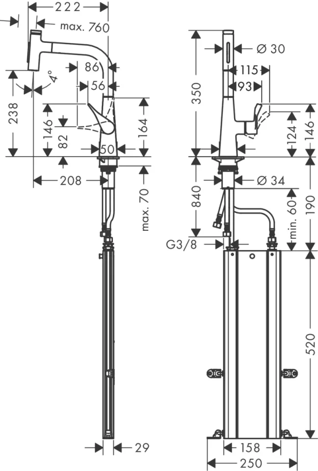 Hansgrohe Metris Select M71 Manual Kitchen Mixers 555 X 312 X 110mm Chrome detail view - Image 2