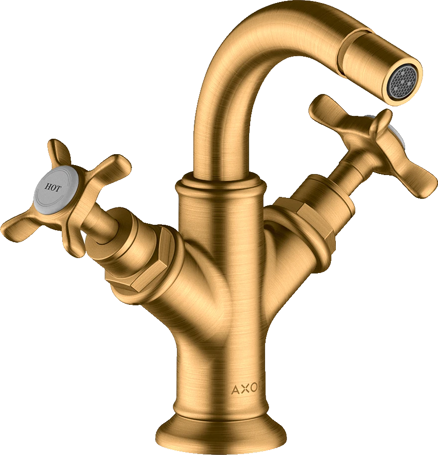 Axor Montreux 2-handle Bidet Mixer With Cross Handles And Pop-up Waste Brushed Gold Optic