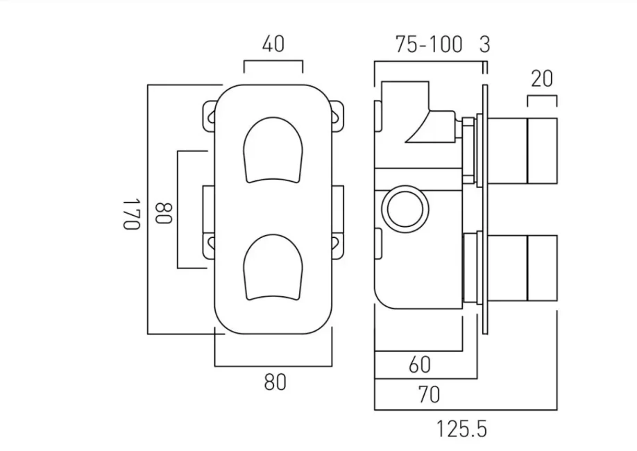 Vado Tablet Kovera 1 Outlet, 2 Handle Concealed Thermostatic Valve Vertical Chrome technical drawing - Image 2