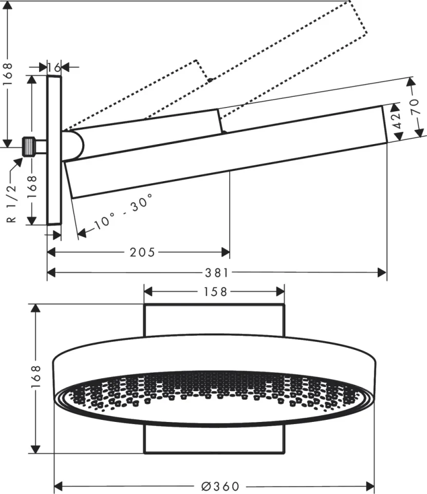 Hansgrohe Rainfinity Overhead Showers 485 X 460 X 205mm Gold - Polished detail view - Image 2