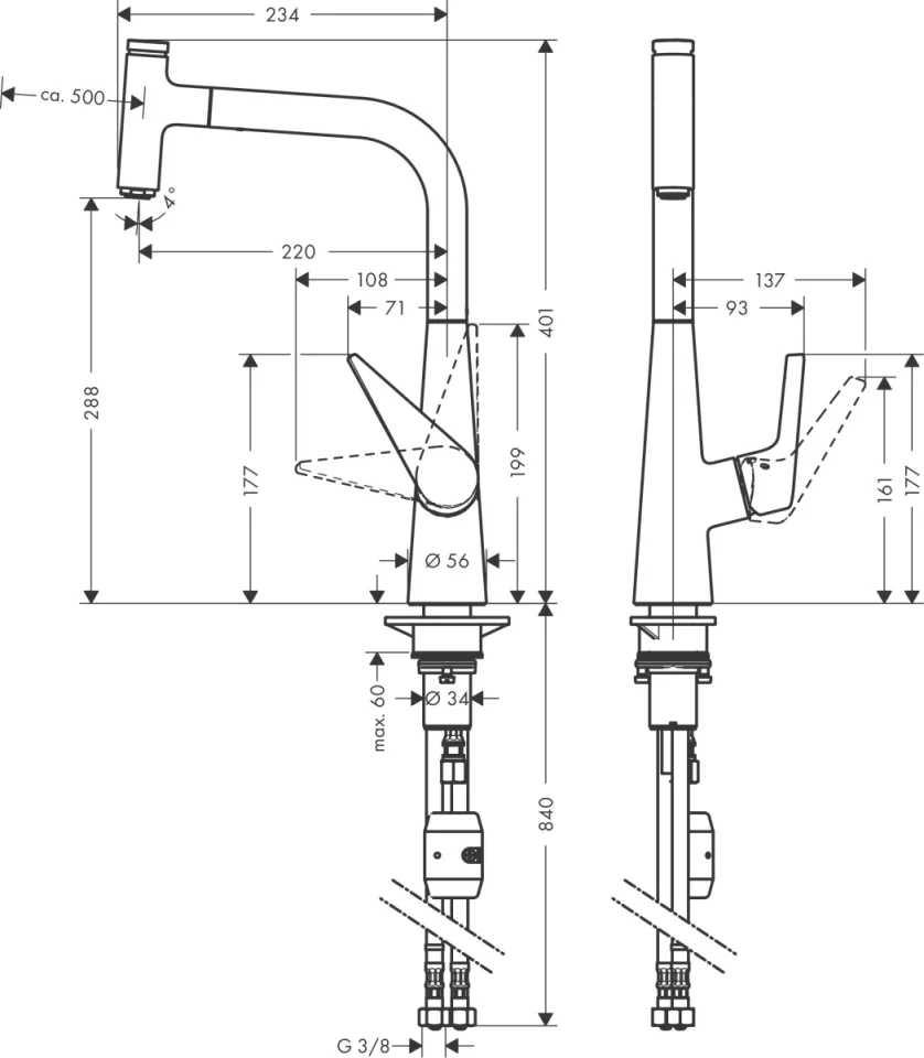 Hansgrohe Talis Select M51 Manual Kitchen Mixers 560 X 312 X 82mm Chrome detail view - Image 3