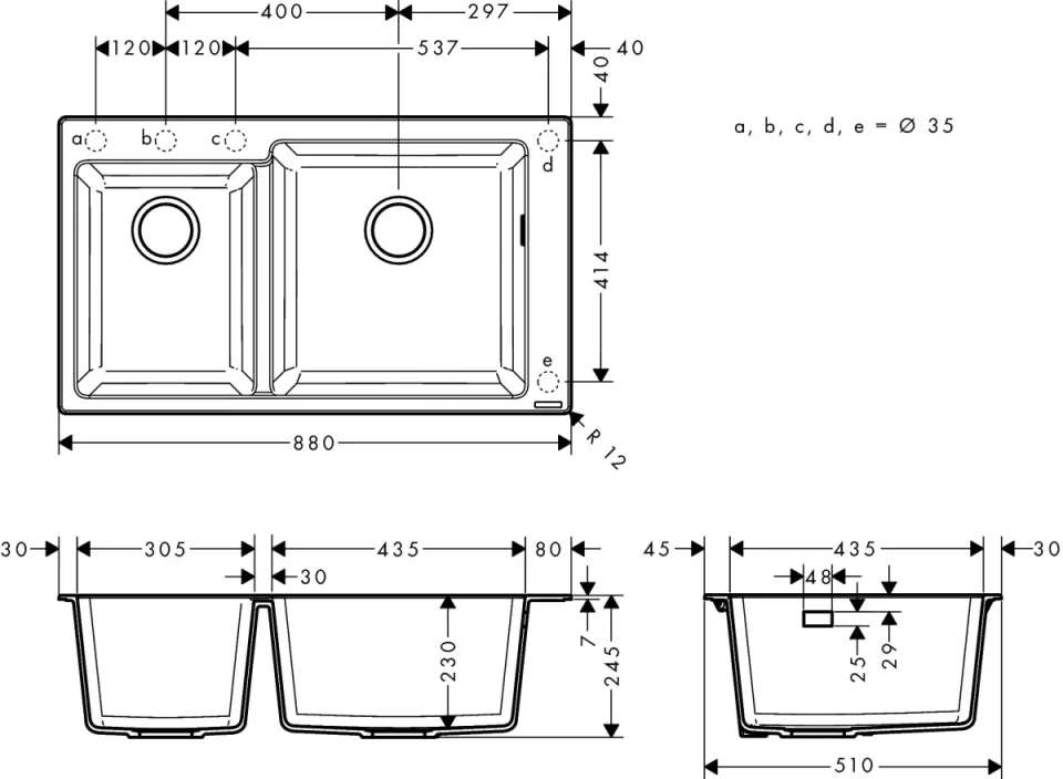 Hansgrohe S51 Sinks 1020 X 590 X 315mm Black detail view - Image 2
