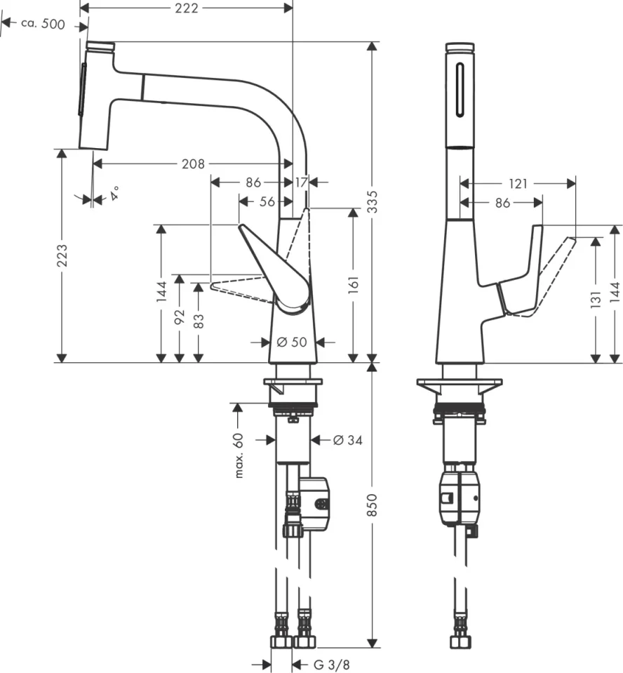 Hansgrohe Talis Select M51 Manual Kitchen Mixers 560 X 310 X 80mm Stainless Steel detail view - Image 3